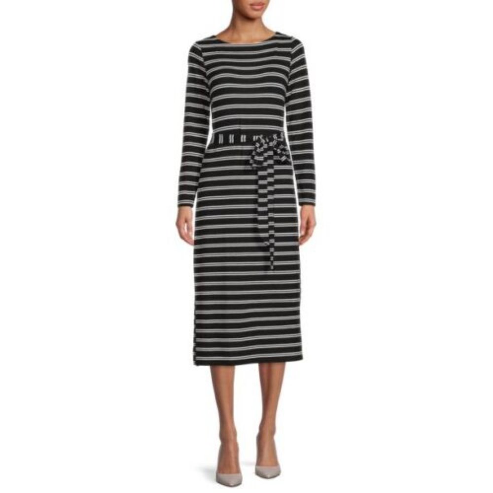 NWT Time & Tru Hacci Women’s Knit Dress MIDI Black/White Size Small
